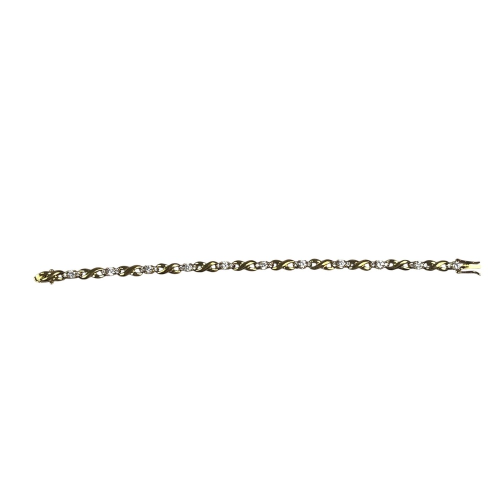 Gold Tone Clear Crystal X and O Tennis Link Bracelet 7 Inch Box Clasp CZ Stones